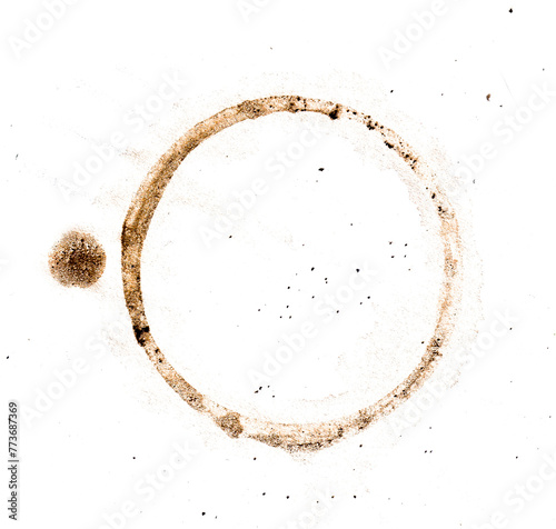 brown coffee cup stain on white background isolated