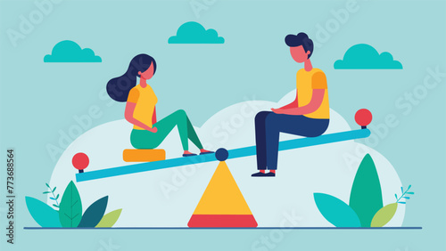 A seesaw with two people sitting on it demonstrating how finding balance in a relationship can lead to a healthier and happier dynamic.
