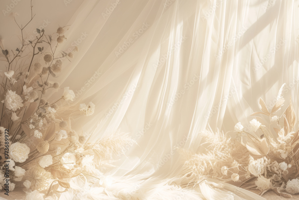 Boho wedding backdrop with natural light shadows on beige linen cloth texture. Boho wedding backdrop with natural light shadows on beige linen cloth texture.