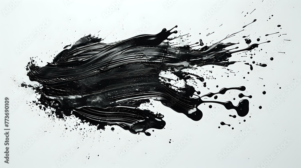 Abstract Ink Splatter: Black Paint, Brush Strokes, Grunge Stains on White