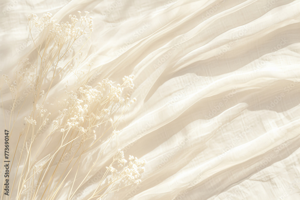Boho wedding backdrop with natural light shadows on beige linen cloth texture. Boho wedding backdrop with natural light shadows on beige linen cloth texture.