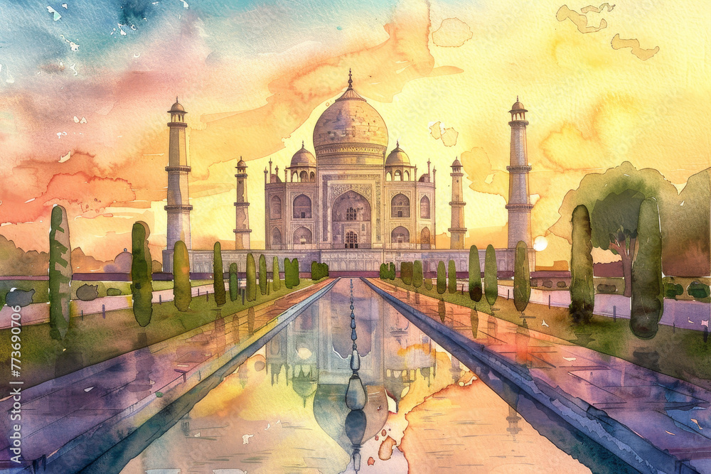 The Taj Mahal is a beautiful palace in India