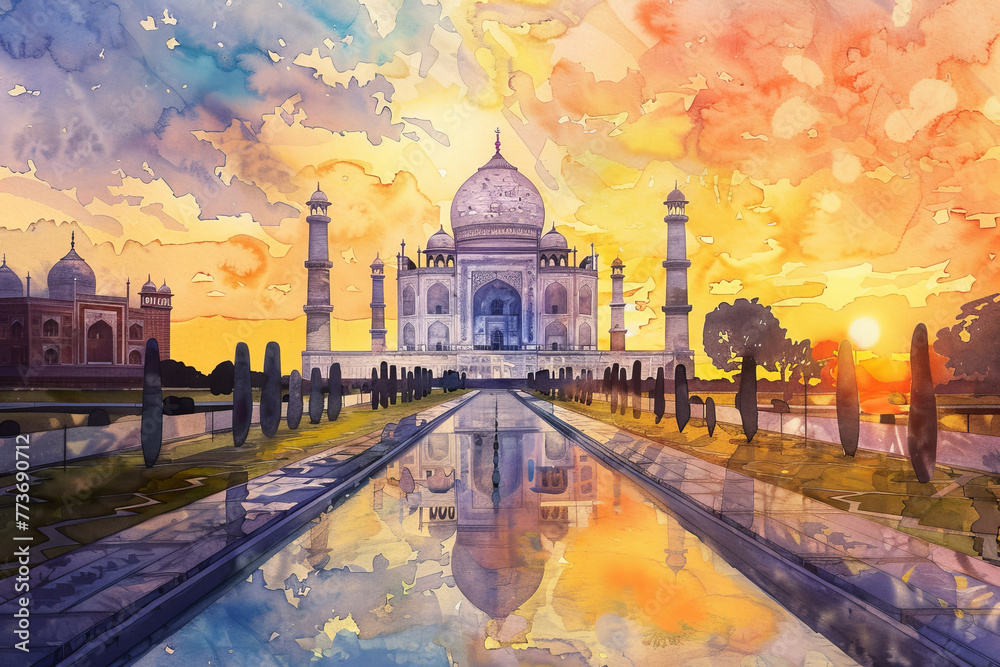 The Taj Mahal is a beautiful building with a lot of detail - obrazy, fototapety, plakaty 