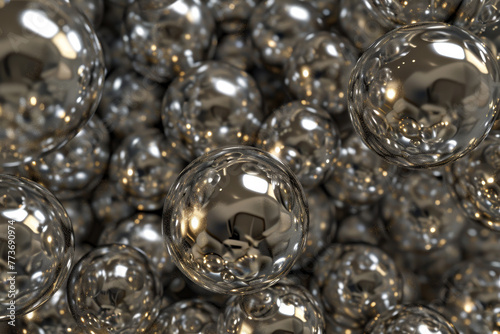 A close up of many shiny silver spheres