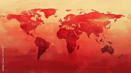 Artistic Global Map in Warm Tones on Textured Background 