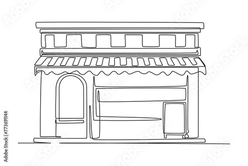 One continuous line drawing of Coffeehouse, coffee shop or cafe concept. Doodle vector illustration in simple linear style.