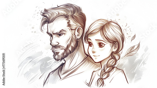 Father and Daughter Tattoo sketch with white background, Happy Fathers Day, Generative AI