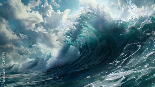 Powerful Ocean Wave: Majestic Water Surge, Dramatic Seascape View, Natural Beauty.