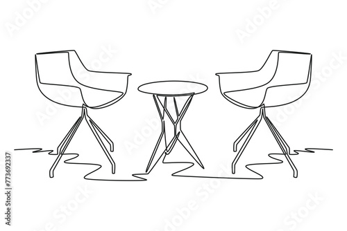 One continuous line drawing of Coffeehouse, coffee shop or cafe concept. Doodle vector illustration in simple linear style.