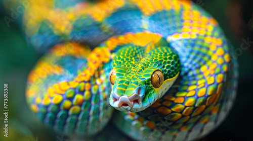 Close-Up of a Blue and Green Python in the Wild