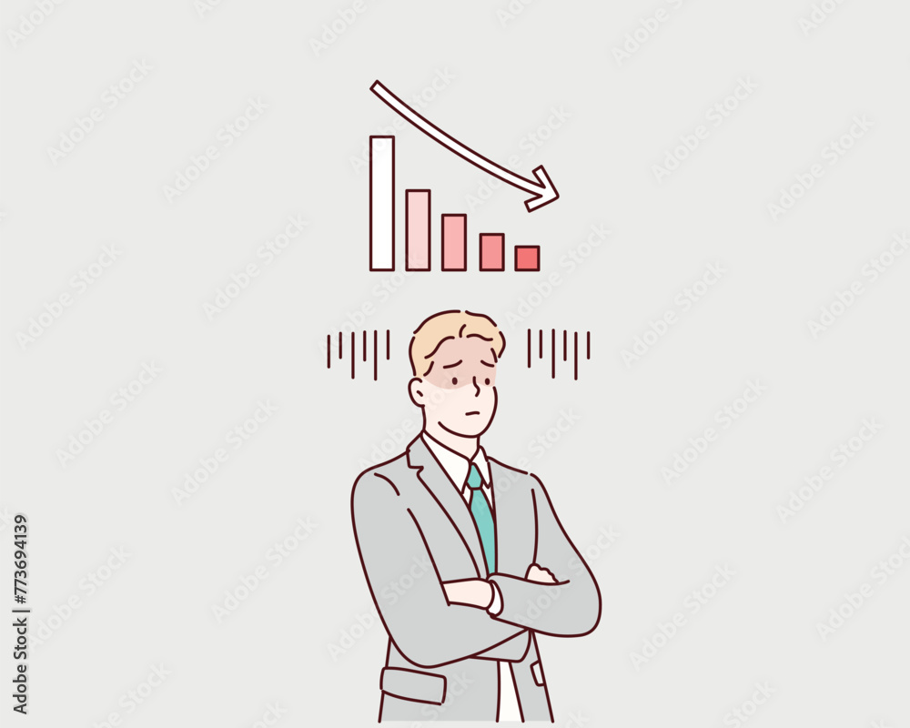 Businessman with graph. financial collapse, economic crisis. Hand drawn style vector design illustrations. Businessman with graph. financial collapse, economic crisis. Hand drawn style vector design illustrations.