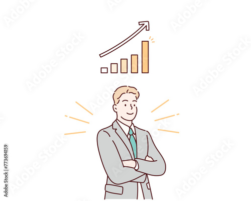 Businessman with Growing graph. Hand drawn style vector design illustrations.