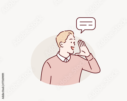 cheering man. Hand drawn style vector design illustrations.