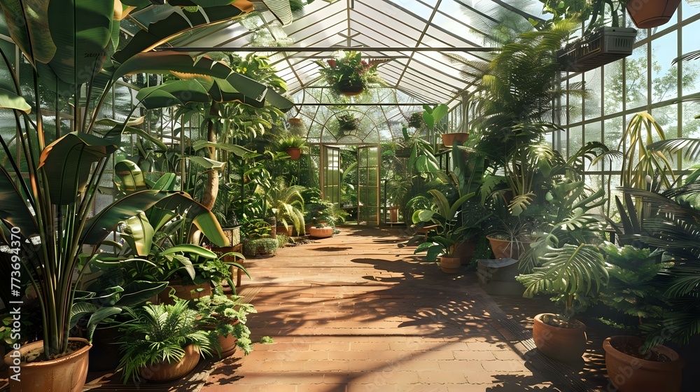 Tropical Greenhouse Haven: Exotic Flora and Fauna, Botanical Wonderworld.