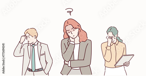 tired business people. Hand drawn style vector design illustrations.