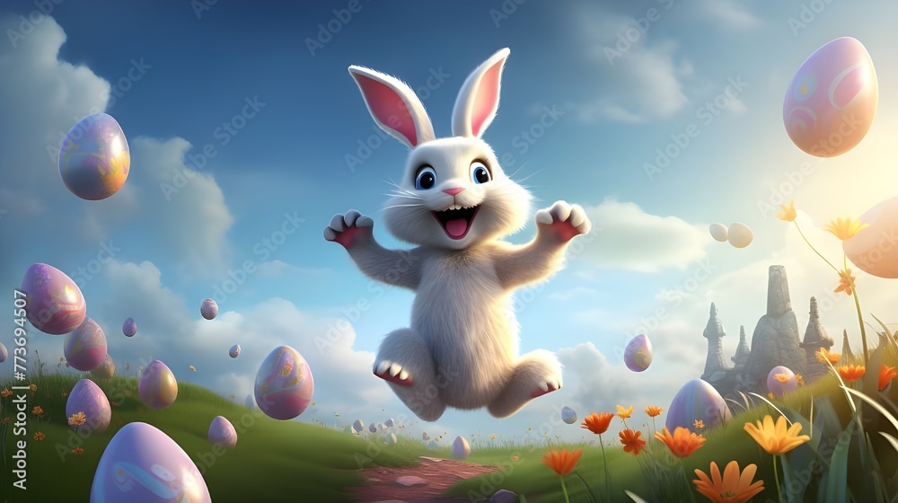 custom made wallpaper toronto digitalEaster day with cartoon cute happy bunny holding colorful egg or bouquet laughing Decoration easter
