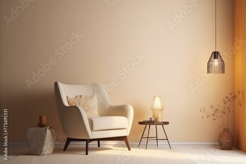 cream, color, wall, mockup, warm, tones, armchair, interior, design, home, decor, furniture, living, room, cozy