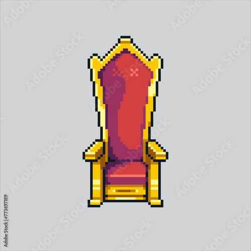 Pixel art illustration King throne. Pixelated Throne. Classic King Throne Chair pixelated for the pixel art game and icon for website and video game. old school retro.