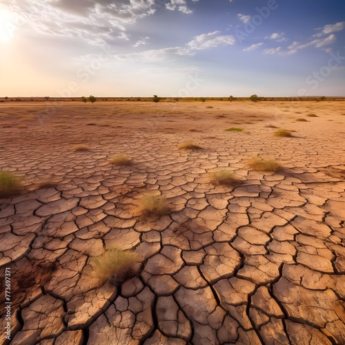 Ilustração de rachaduras no solo durante uma seca em um dia ensolarado 