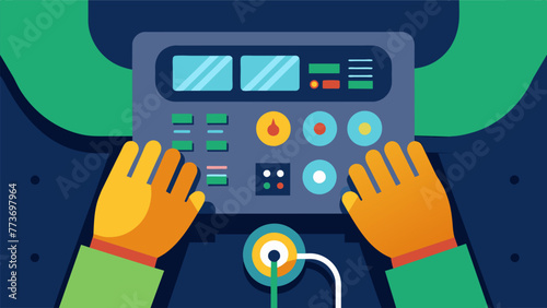 A closeup of a workers hands adjusting the controls on a stateoftheart machine specifically designed for energy efficiency and environmentally