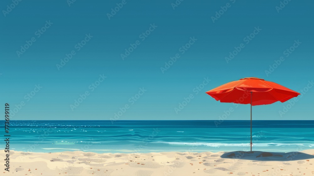 red umbrella on the beach, illustration, background