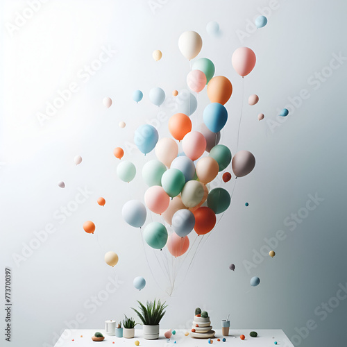 Colorful party birthday background with balloons baby shower interior.