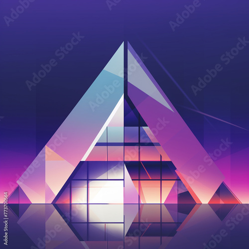 Generate a minimalist and abstract depiction of architecture using a purple color palette infused with triangles