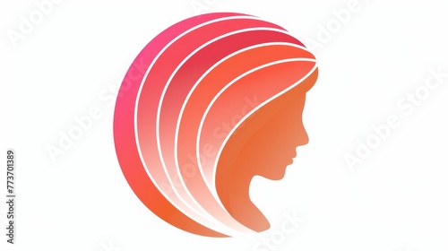   The silhouette of a woman's head with a pink and orange ombretta on one side photo