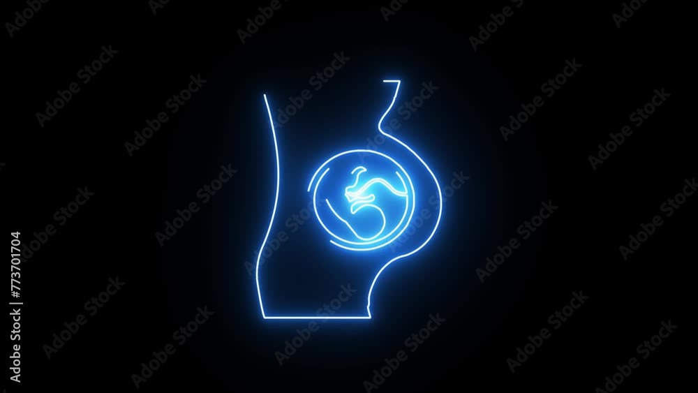 Fetus inside the womb. Glowing blue neon prenatal human child with placenta silhouette isolated on brick wall. Human fetus Fetus inside the womb. Glowing blue neon prenatal human child with placenta silhouette isolated on brick wall. Human fetus