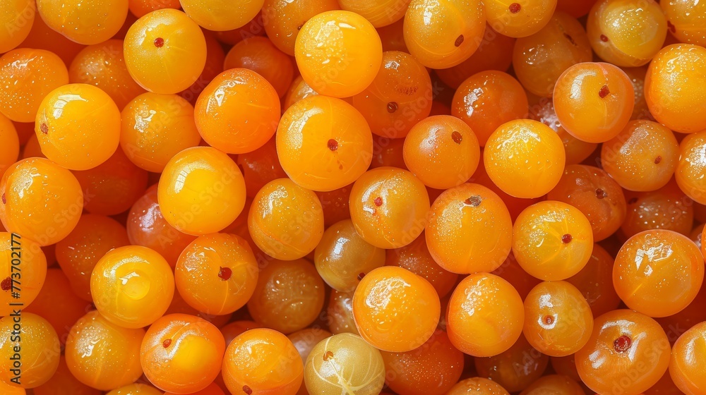 A close-up of various fruits with droplets of water on their tops and bottoms A close-up of various fruits with droplets of water on their tops and bottoms