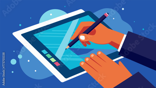 A tight shot of a workers hand using a digital drawing tablet to practice digital illustration techniques.