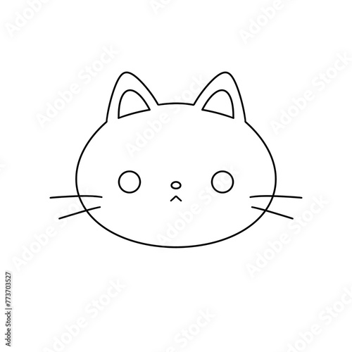 A cat's head is drawn in black and white. The cat has a sad expression. The drawing is of a cartoon cat