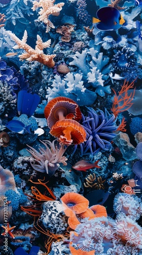 Underwater coral reef diversity scene. A vibrant underwater scene depicting a biodiverse coral reef teeming with marine life, showcasing the beauty and complexity of ocean ecosystems