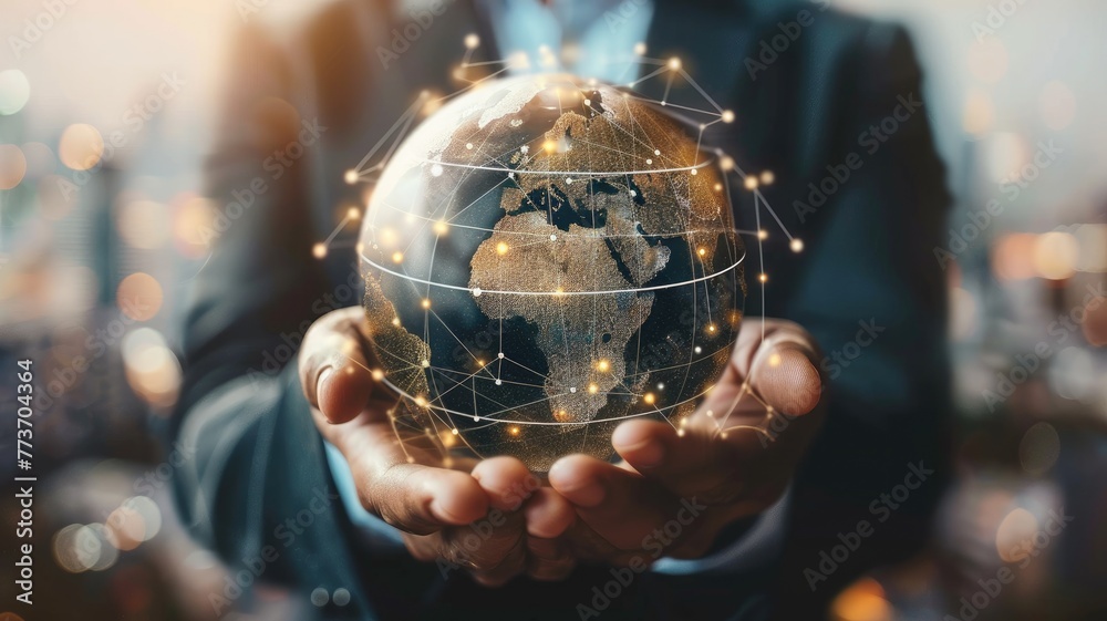 Fototapeta premium businesswoman holding earth globe .generative ai