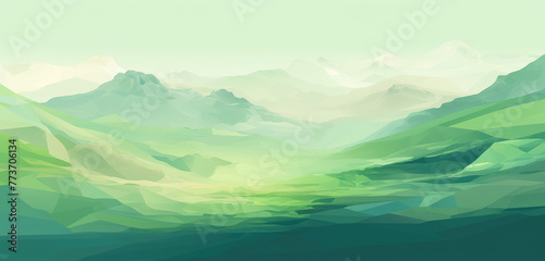 Summer, Green nature mountains landscape abstract background. Morning wood panorama, pine trees and mountains silhouettes.