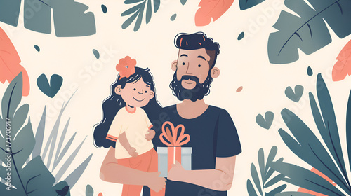 Fathers Day Flat Illustration, Generative AI