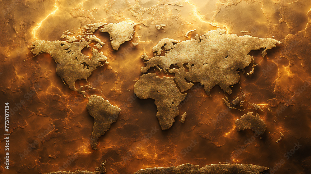 Fototapeta premium World map with grunge textures and backgrounds. 3D illustration. Global warming concept.