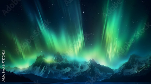 Digital blue and green aurora mountains abstract graphic poster web page PPT background © yonshan