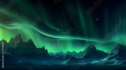Digital blue and green aurora mountains abstract graphic poster web page PPT background