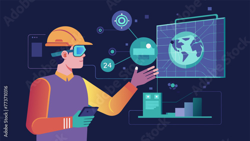 A closeup of a worker interacting with a holographic representation of a product providing them with realtime feedback and information on how