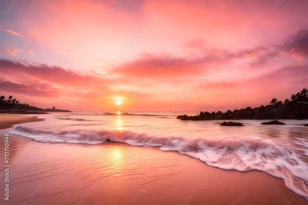 Mesmerizing Coastal Sunset: A Stunning Landscape of the Sun Descending Near the Sea, Capturing Nature's Beauty in Serene Harmony generated by AI