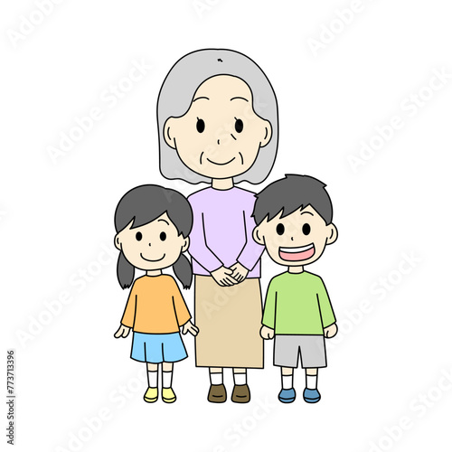 おばあちゃんと孫たちのイラスト