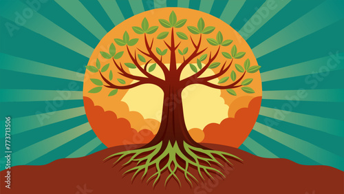 An image of a tree with deep roots and branches reaching towards the sun symbolizing the interplay between hereditary traits and upbringing in
