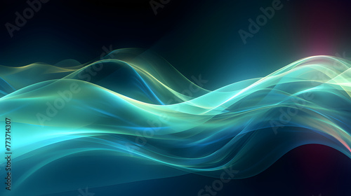 Digital blue green glowing wave abstract graphic poster web page PPT background