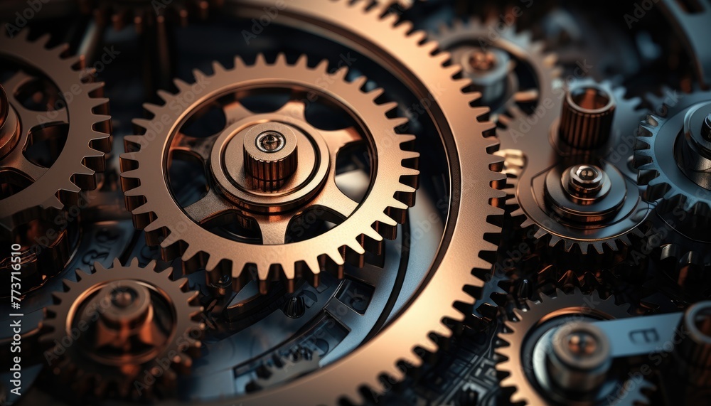 Close up view of a gear mechanism. close up view of a gears, Blue gears technology background, hi-tech digital technology and engineering on blue color background Close up view of a gear mechanism. close up view of a gears, Blue gears technology background, hi-tech digital technology and engineering on blue color background