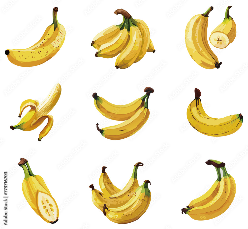 手書き風のバナナのイラストセット