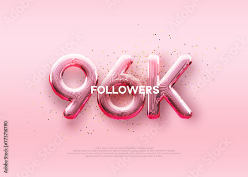Balloon number 96k followers. luxury pink design for celebration. photo