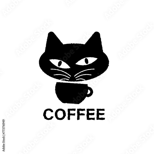 Fototapeta Naklejka Na Ścianę i Meble -  猫のキャラクターが目を引く、コーヒーショップのイラストレーションです。看板やロゴにオススメ。