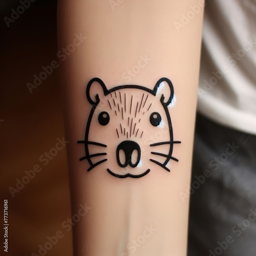 tattoo designs inspired by capybaras, tattoo logos with happy capybara faces, minimalist capybara tattoos for use in professional tattoo studios, tattoo ideas with capybara faces photo