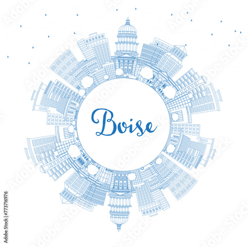 Outline Boise Idaho City Skyline with Blue Buildings and Copy Space. Boise USA Cityscape with Landmarks. Business Travel and Tourism Concept with Modern Architecture.
